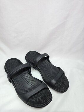 Crocs Cleo Classic Slide Sandals Black Two Strap Comfort Size 7 Discontinued